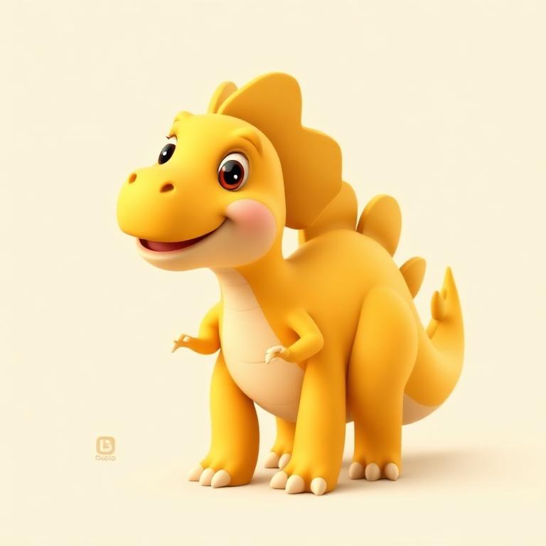 Pip, an original friendly golden-yellow plate-backed cartoon dinosaur character