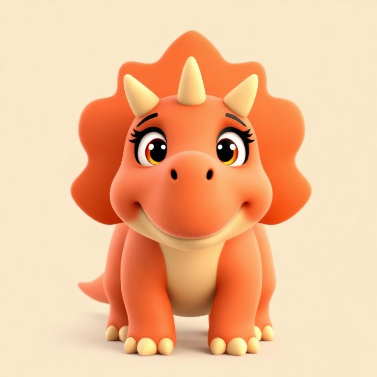 Rumble, a friendly coral three-horned dinosaur character
