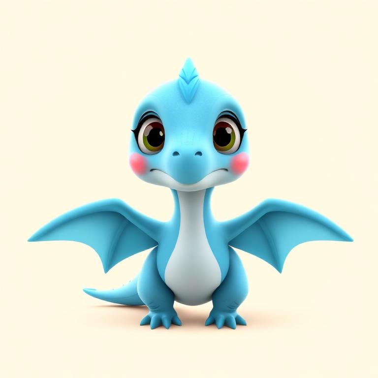 Skye, a friendly sky-blue winged dinosaur character