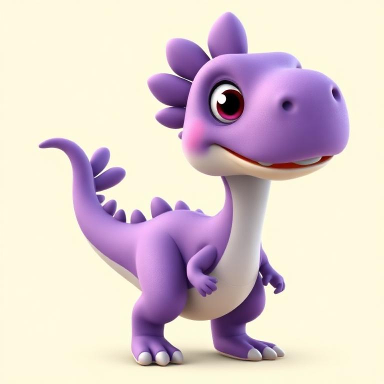 Zippa, an original friendly violet small cartoon dinosaur character