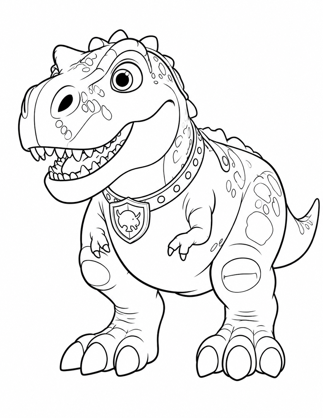 Black-and-white printable coloring page of DJ from The Valorsaurs.
