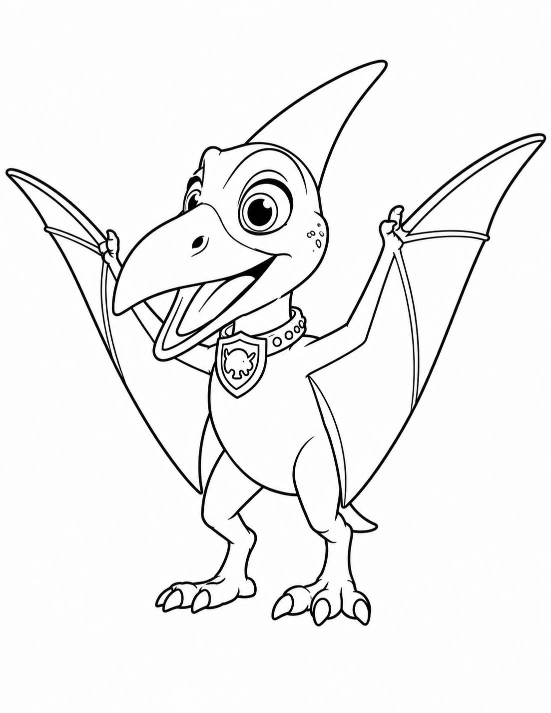 Black-and-white printable coloring page of Madz from The Valorsaurs.